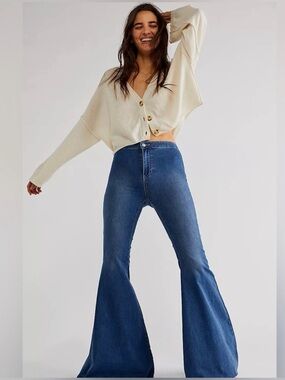 We The Free Dark Blue High-Rise Flare Jeans